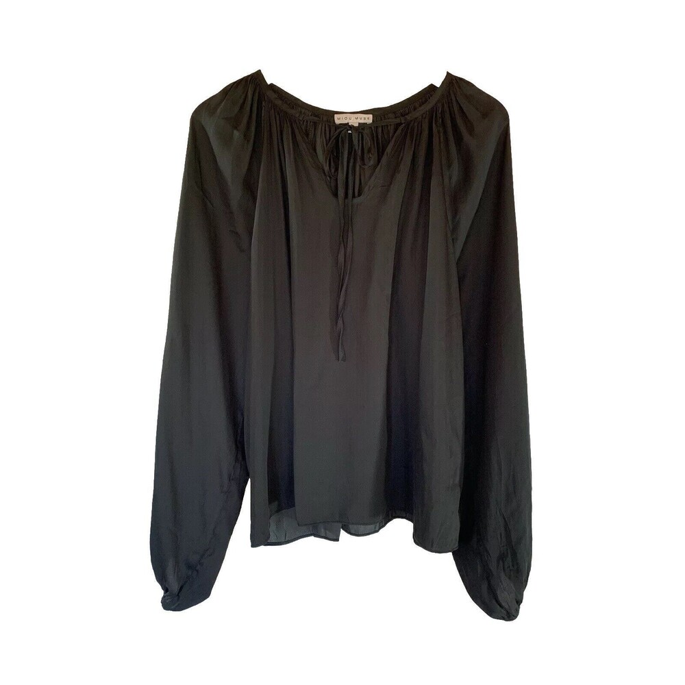 Semi Sheer Whimsigoth Blouse Black Bishop Sleeves Medium Peasant Boho Miou Muse